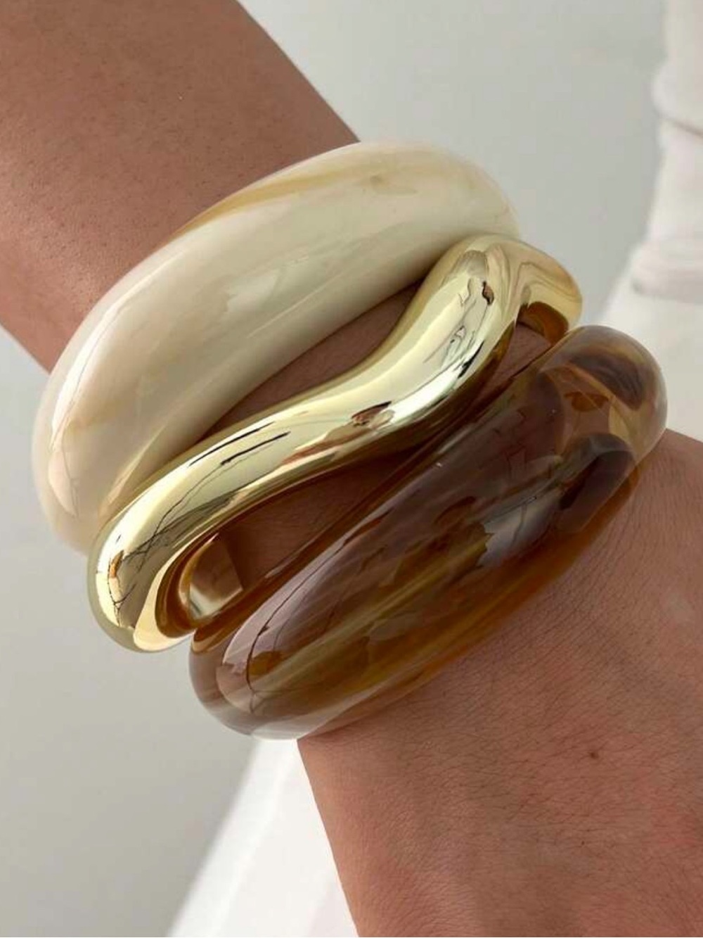 Gold, Cream and Brown Stackable Women’s Bangle Set chunky bracelets